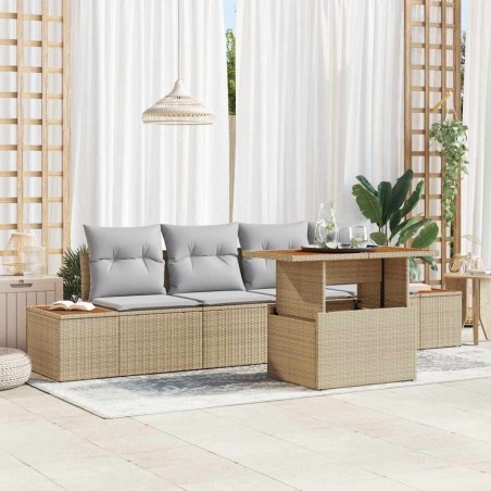 Ensemble de canapé de jardin 5 pcs Beige Poly rotin 566368566368