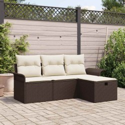Ensemble de canapé de jardin 4 pcs Marron et Crème polyrotin 566483566483