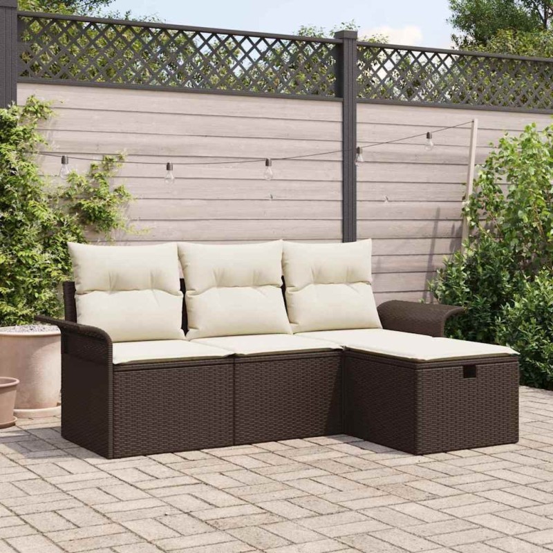 Ensemble de canapé de jardin 4 pcs Marron et Crème polyrotin 566483566483