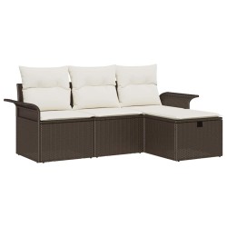 Ensemble de canapé de jardin 4 pcs Marron et Crème polyrotin 566483566483