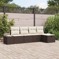 Ensemble de canapé de jardin 5 pcs Marron polyrotin 566491566491