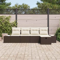Ensemble de canapé de jardin 5 pcs Marron polyrotin 566491566491