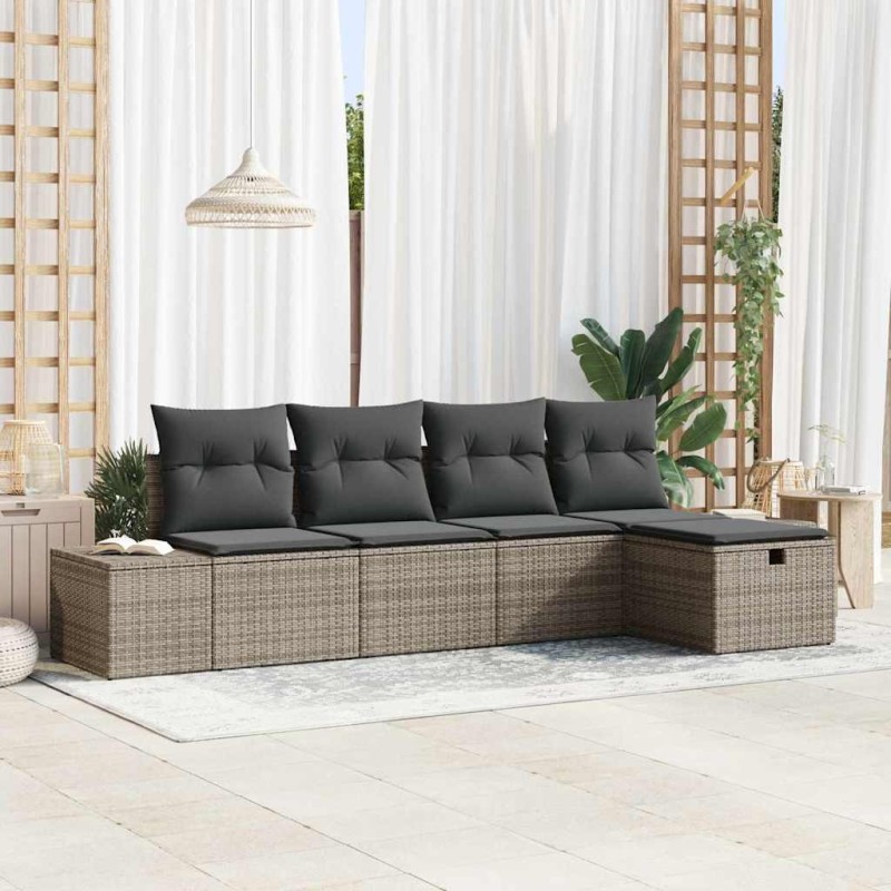 Ensemble de canapé de jardin avec coussin 5 pcs Gris polyrotin 566492566492
