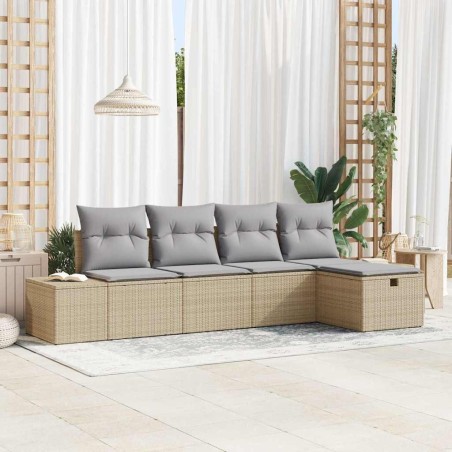 Ensemble de canapé de jardin avec coussin 5 pcs Beige polyrotin 566493566493