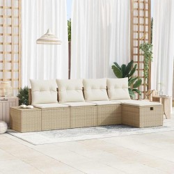 Ensemble de canapé de jardin avec coussin 5 pcs Beige polyrotin 566495566495