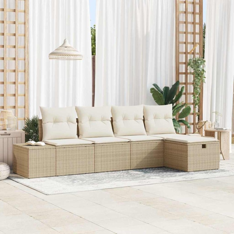 Ensemble de canapé de jardin avec coussin 5 pcs Beige polyrotin 566495566495