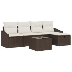 Ensemble de Canapés avec coussin 6 pcs Marron polyrotin 566496566496