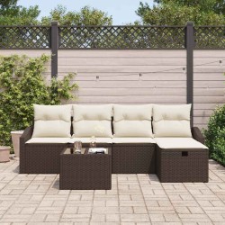 Ensemble de Canapés avec coussin 6 pcs Marron polyrotin 566496566496