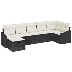 Ensemble de Canapés avec coussin 7 pcs Noir polyrotin 566501566501