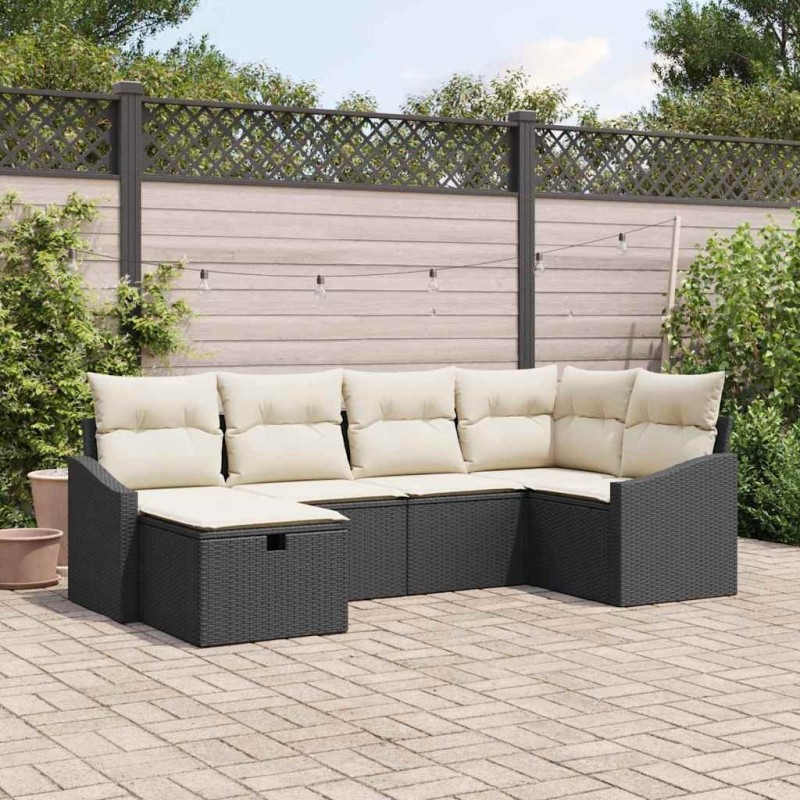 Ensemble de Canapés avec coussin 6 pcs Noir et Crème polyrotin 566509566509