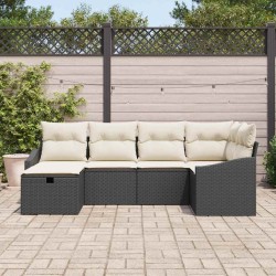 Ensemble de Canapés avec coussin 6 pcs Noir et Crème polyrotin 566509566509