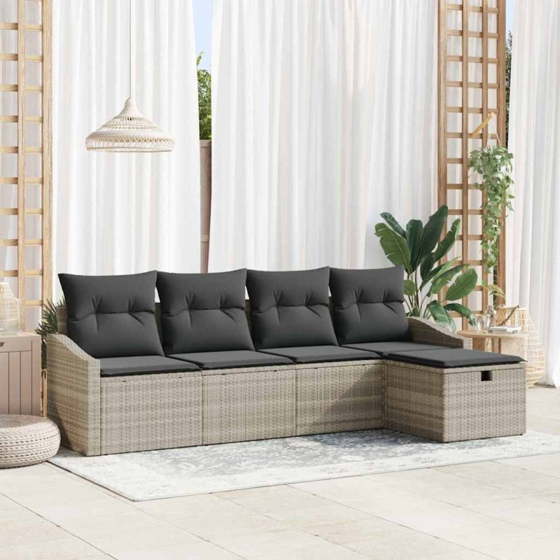 Ensemble de Canapés avec coussin 5 pcs Gris clair polyrotin 566510566510