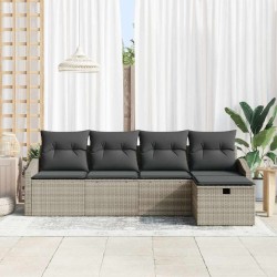 Ensemble de Canapés avec coussin 5 pcs Gris clair polyrotin 566510566510