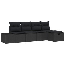 Ensemble de canapé de jardin avec coussin 5 pcs Noir polyrotin 566511566511
