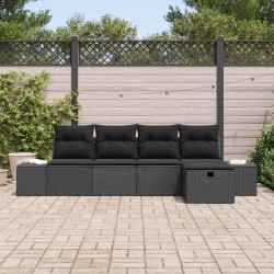 Ensemble de canapé de jardin avec coussin 5 pcs Noir polyrotin 566511566511
