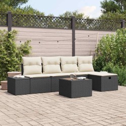 Ensemble de canapé de jardin avec coussin 6 pcs Noir polyrotin 566512566512