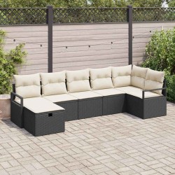 Ensemble de Canapés avec coussin 7 pcs Noir et Crème polyrotin 566513566513