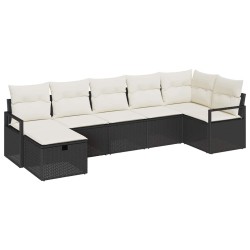 Ensemble de Canapés avec coussin 7 pcs Noir et Crème polyrotin 566513566513