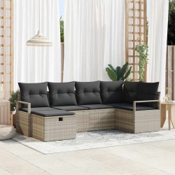 Ensemble de Canapés avec coussin 6 pcs Gris clair polyrotin 566515566515