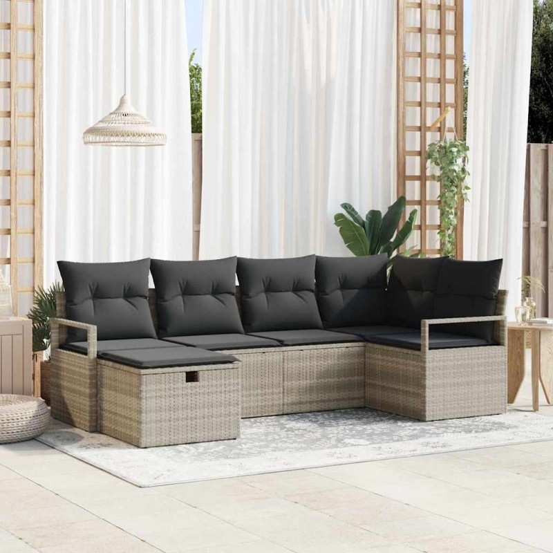 Ensemble de Canapés avec coussin 6 pcs Gris clair polyrotin 566515566515