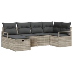 Ensemble de Canapés avec coussin 6 pcs Gris clair polyrotin 566515566515