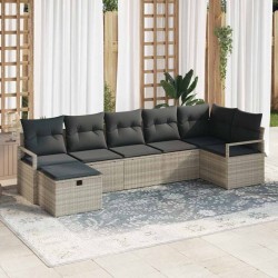 Ensemble de Canapés avec coussin 7 pcs Gris clair polyrotin 566518566518