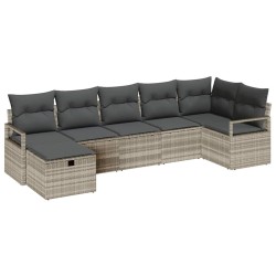 Ensemble de Canapés avec coussin 7 pcs Gris clair polyrotin 566518566518