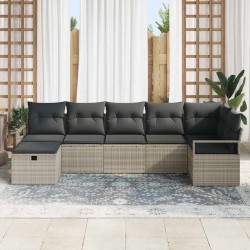 Ensemble de Canapés avec coussin 7 pcs Gris clair polyrotin 566518566518