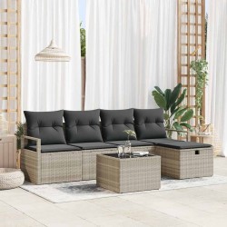 Ensemble de Canapés avec coussin 6 pcs Gris clair polyrotin 566521566521