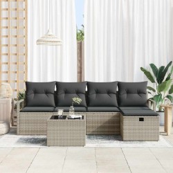 Ensemble de Canapés avec coussin 6 pcs Gris clair polyrotin 566521566521