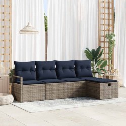 Ensemble de Canapés avec coussin 5 pcs Gris et marine polyrotin 566523566523