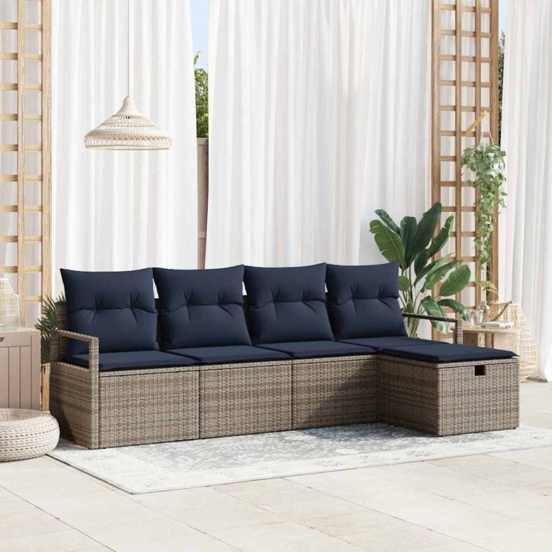 Ensemble de Canapés avec coussin 5 pcs Gris et marine polyrotin 566523566523