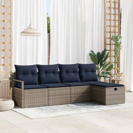 Ensemble de Canapés avec coussin 5 pcs Gris et marine polyrotin 566523566523