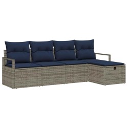 Ensemble de Canapés avec coussin 5 pcs Gris et marine polyrotin 566523566523