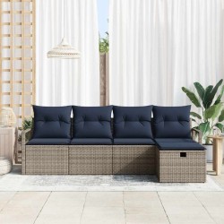 Ensemble de Canapés avec coussin 5 pcs Gris et marine polyrotin 566523566523