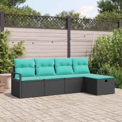 Ensemble de Canapés 5 pcs Noir et turquoise polyrotin 566524566524
