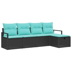 Ensemble de Canapés 5 pcs Noir et turquoise polyrotin 566524566524