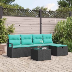 Ensemble de Canapés 6 pcs Noir et turquoise polyrotin 566527566527