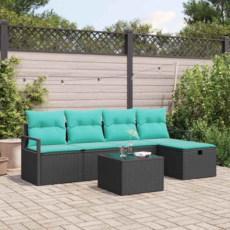 Ensemble de Canapés 6 pcs Noir et turquoise polyrotin 566527566527