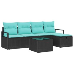 Ensemble de Canapés 6 pcs Noir et turquoise polyrotin 566527566527