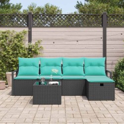 Ensemble de Canapés 6 pcs Noir et turquoise polyrotin 566527566527