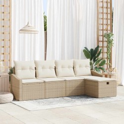 Ensemble de Canapés avec coussin 5 pcs Beige polyrotin 566528566528