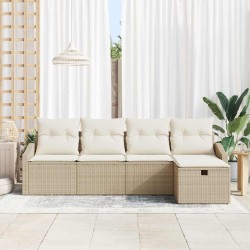 Ensemble de Canapés avec coussin 5 pcs Beige polyrotin 566528566528