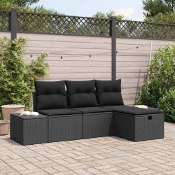 Ensemble de canapé de jardin avec coussin 4 pcs Noir Poly rotin 566529566529