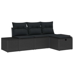 Ensemble de canapé de jardin avec coussin 4 pcs Noir Poly rotin 566529566529