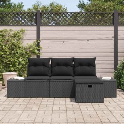 Ensemble de canapé de jardin avec coussin 4 pcs Noir Poly rotin 566529566529