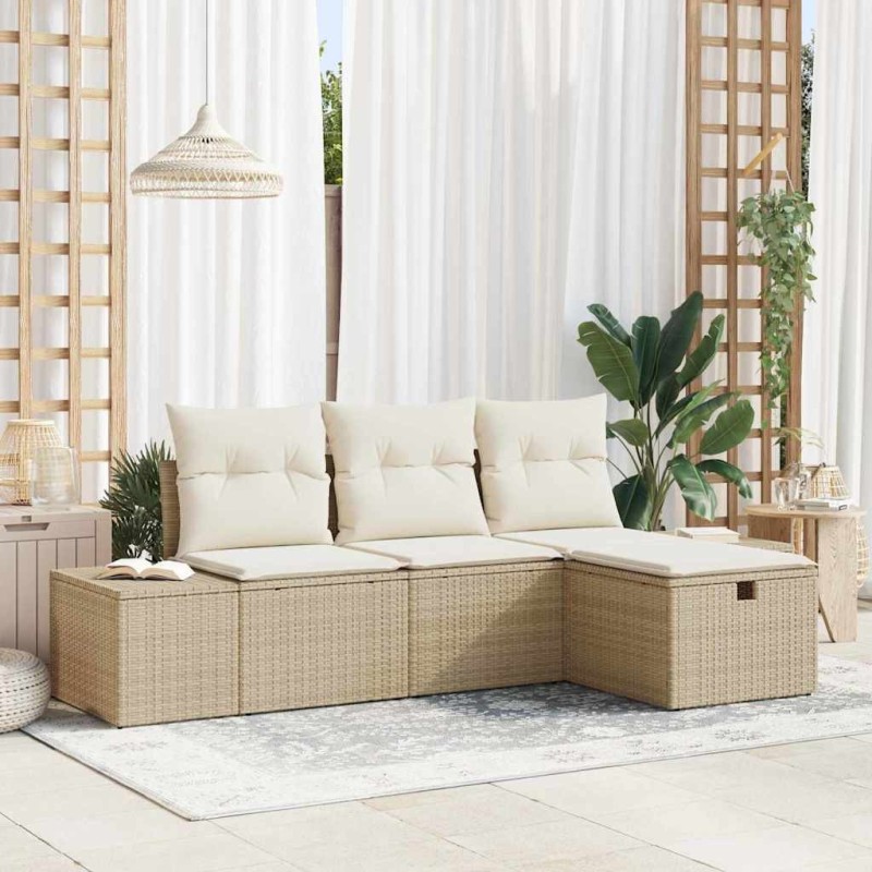 Ensemble de canapé de jardin 4 pcs Beige Poly rotin 566530566530