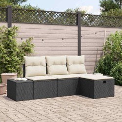 Ensemble de canapé de jardin avec coussin 4 pcs Noir Poly rotin 566533566533