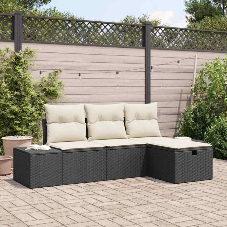 Ensemble de canapé de jardin avec coussin 4 pcs Noir Poly rotin 566533566533
