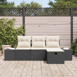 Ensemble de canapé de jardin avec coussin 4 pcs Noir Poly rotin 566533566533